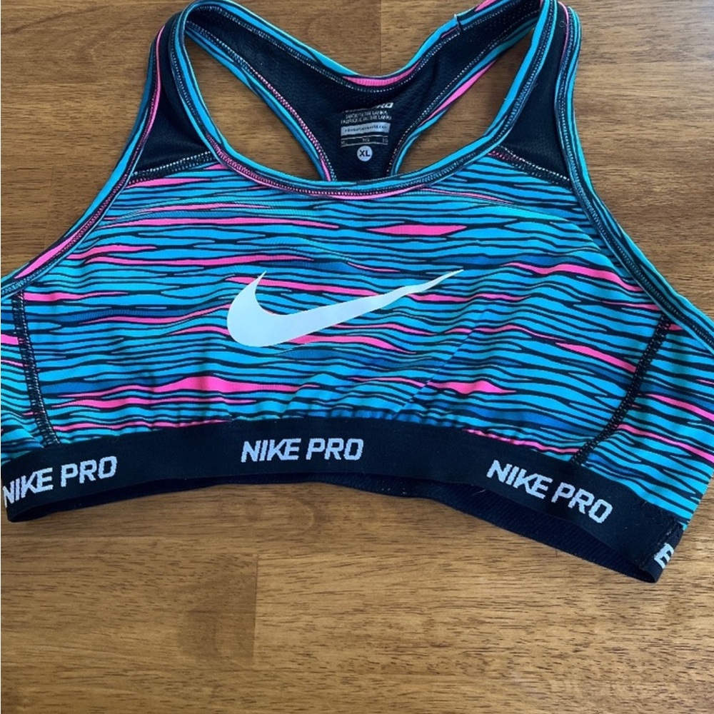 Nike Pro Blue and Pink Sports Bra